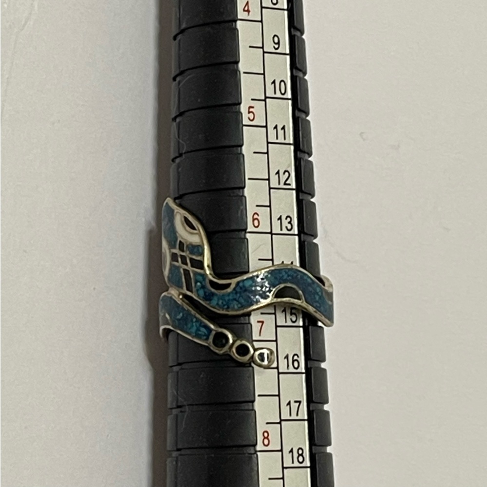 Vintage sterling silver enameled wrap around snake ring size 6.5 - Picture 2 of 7